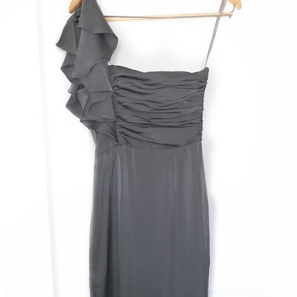 Grey One Shoulder Silk Dress - Picture 4 of 4